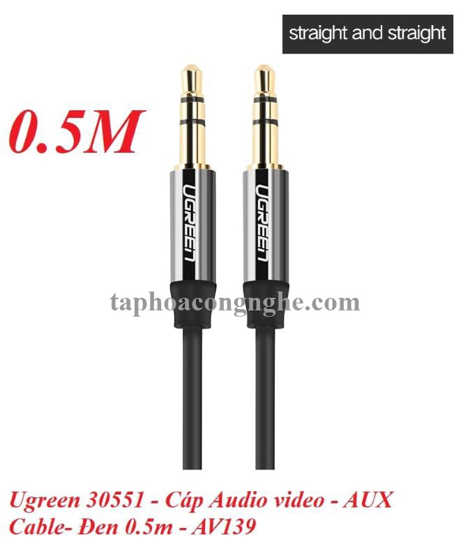 Ugreen 30551 0.5M màu Đen Cáp âm thanh 2 đầu 3.5mm dương mạ vàng AV139 30030551